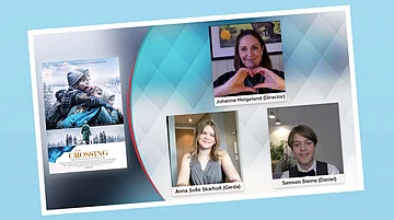 Collage aus Filmplakat, der Regisseurin und den beiden Hauptdarstellern