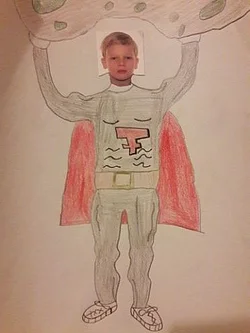 Verbindung aus echten Fotos mit Zeichnungen von Superhelden