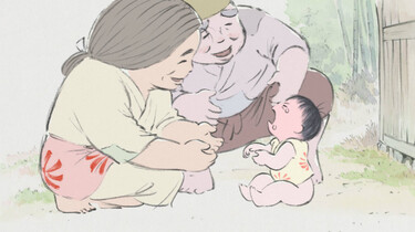 Szenenbild: Der Bambussambler und seine Frau mit dem gefundenen Baby Kaguya