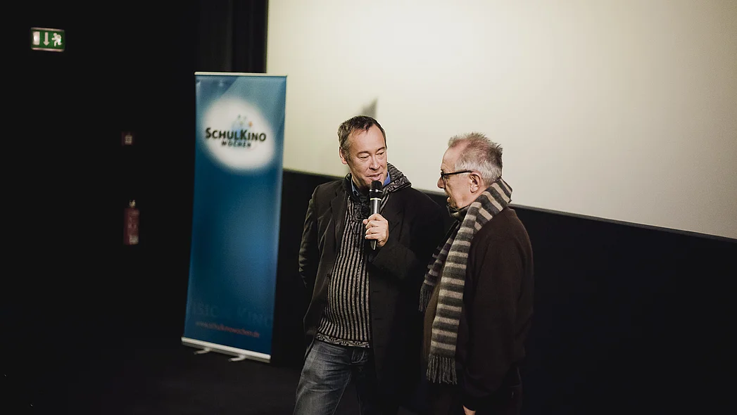 Dieter Kosslick im Gespr&auml;ch mit Thomas Kr&uuml;ger bei den SchulKinoWochen Berlin 2015