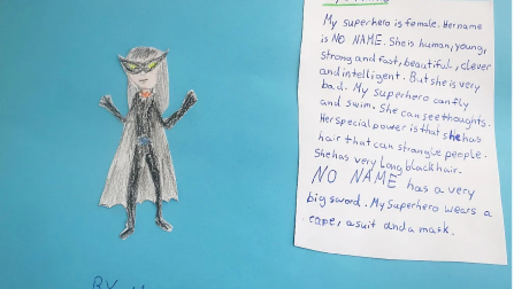 Superheldbeschreibung "NO NAME" in englischer Sprache