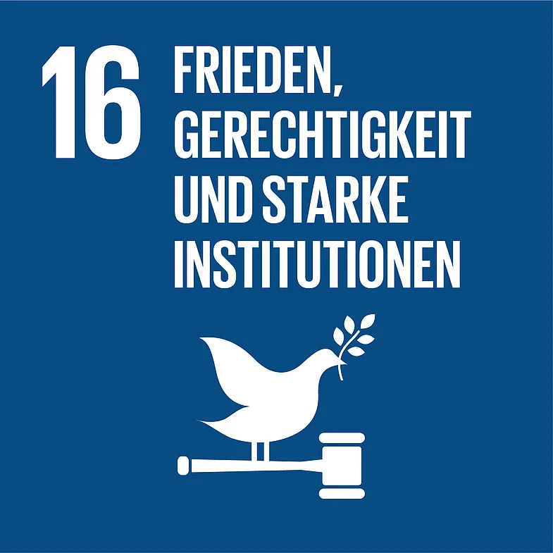 Icon Ziel 16 f&uuml;r nachhaltige Entwicklung: Frieden, Gerechtigkeit und starke Institutionen