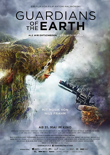 Das künstlerisch gestaltete Filmplakat zeigt ein Frauengesicht bestehend aus Elementen der Natur, auf das eine Waffe gerichtet ist. 