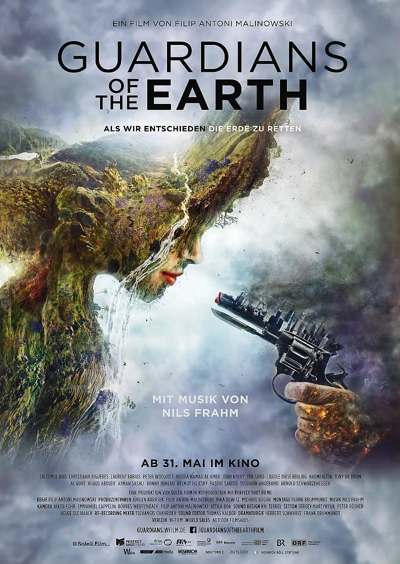 Das k&uuml;nstlerisch gestaltete Filmplakat zeigt ein Frauengesicht bestehend aus Elementen der Natur, auf das eine Waffe gerichtet ist. 