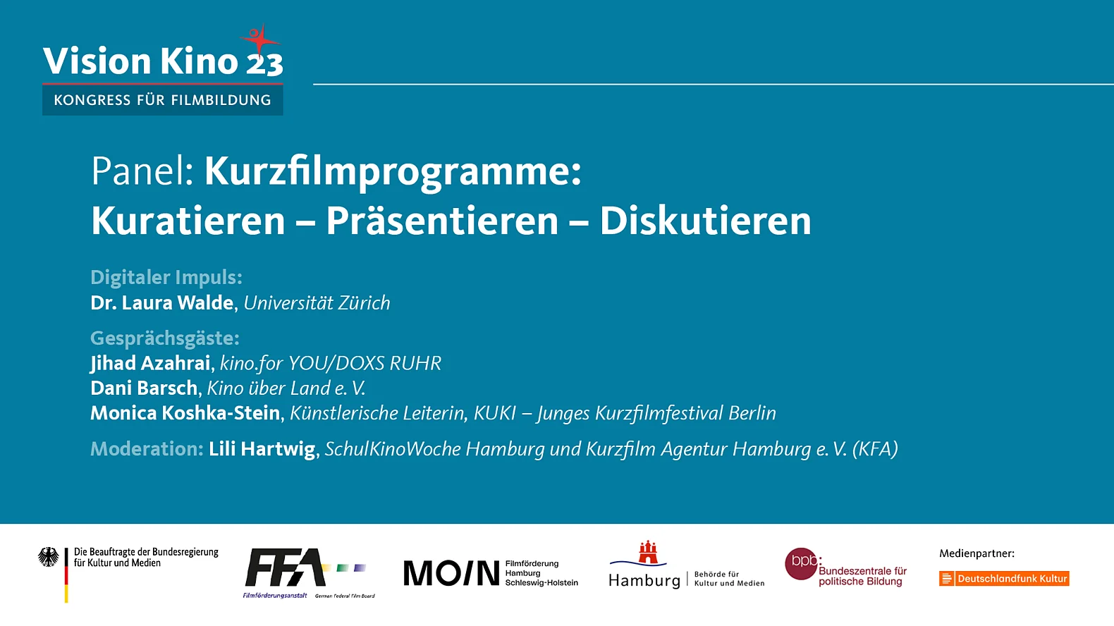 Infotafel, die den Workshop bzw. deren Referierende "Kurzfilmprogramme" vorstellt, Kongress 2023