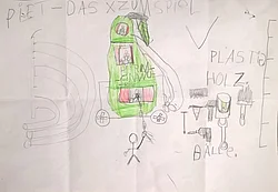 Skizze eines Spiels zum Film "Die unglaubliche Geschichte von der Riesenbirne"