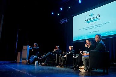 Abschlussrunde mit Mark Schlichter, Tilman D&ouml;bler, Nicole Kellerhals und Tobias Krell auf der B&uuml;hne