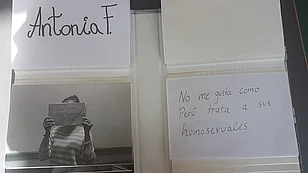 Seite eines Fotoalbums von Antonia &uuml;ber Geschlechterungleichheit in spanischer Sprache