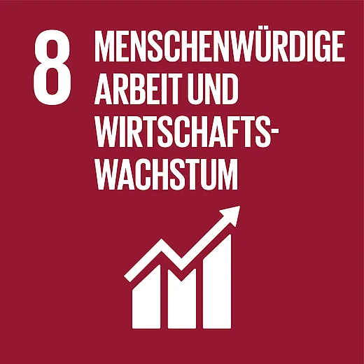 Icon Ziel 8 f&uuml;r nachhaltige Entwicklung: Menschenw&uuml;rdige Arbeit und Wirtschaftswachstum