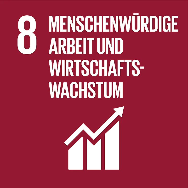Icon Ziel 8 f&uuml;r nachhaltige Entwicklung: Menschenw&uuml;rdige Arbeit und Wirtschaftswachstum