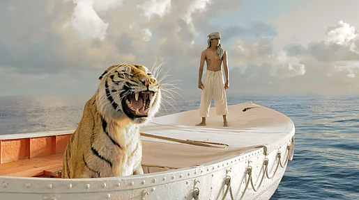 Szenenbild: Tiger und Mann in einem Boot
