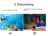 Seite aus der Entscheidungsgeschichte mit Playmobil-Standbildern f&uuml;r zwei unterschiedliche Optionen