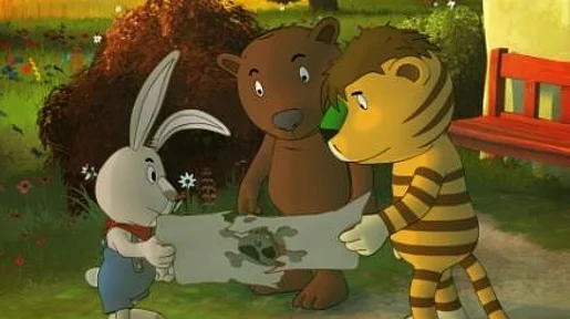 Szenenbild: Tiger, Bär und Hase betrachten die Schatzkarte