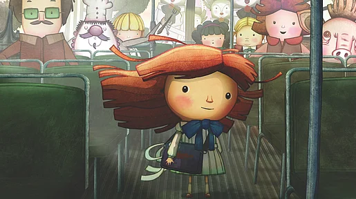 Szenenbild: AninA im Mittelgang eines Busses