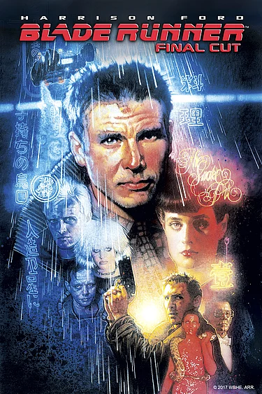 Auf dem Filmplakat ist der Replikantenjäger Deckard zu sehen. 