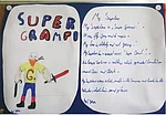 Superheldbeschreibung "Super Grampi" in englischer Sprache