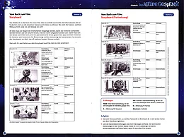 Abbildung einer Doppelseite aus dem Filmheft "Das kleine Gespenst" mit Storyboard
